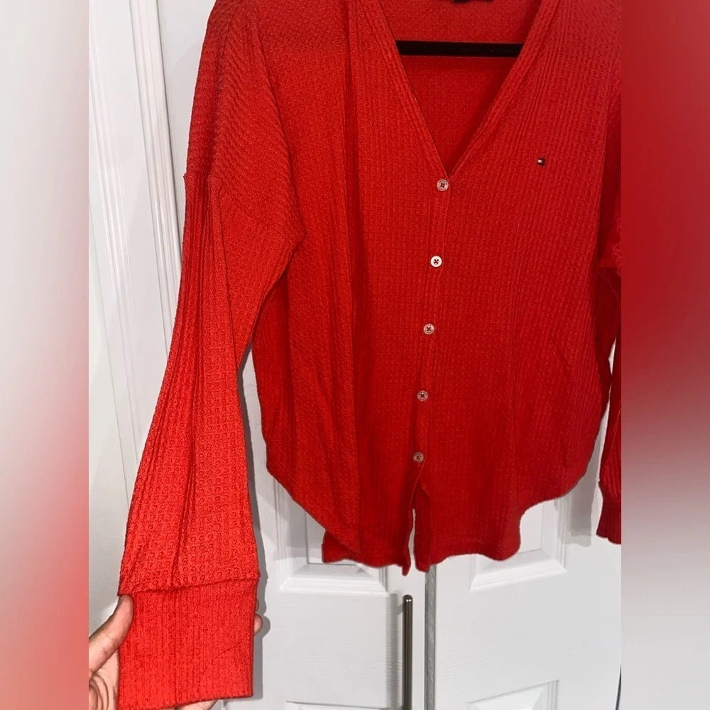 Tommy Hilfiger Red Button Long Sleeve Shirt size M